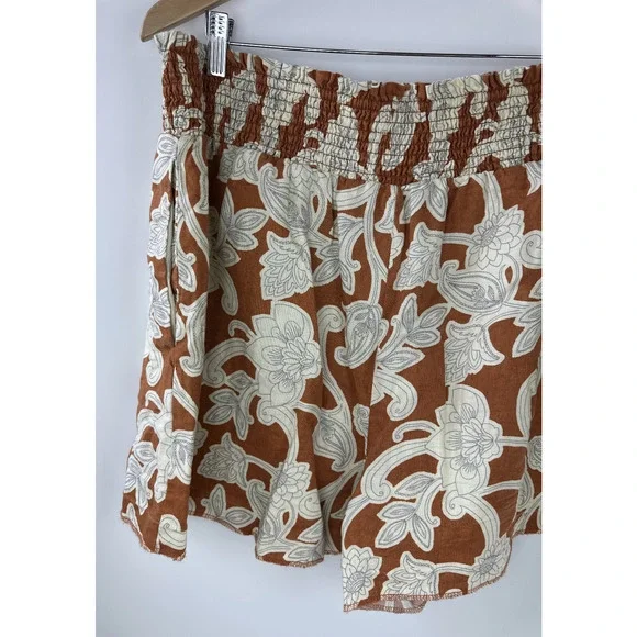 Boden Linen Shirred Waist Shorts Smocked Pull On Vine Coastal US Plus Size 16 18 - Picture 9 of 11